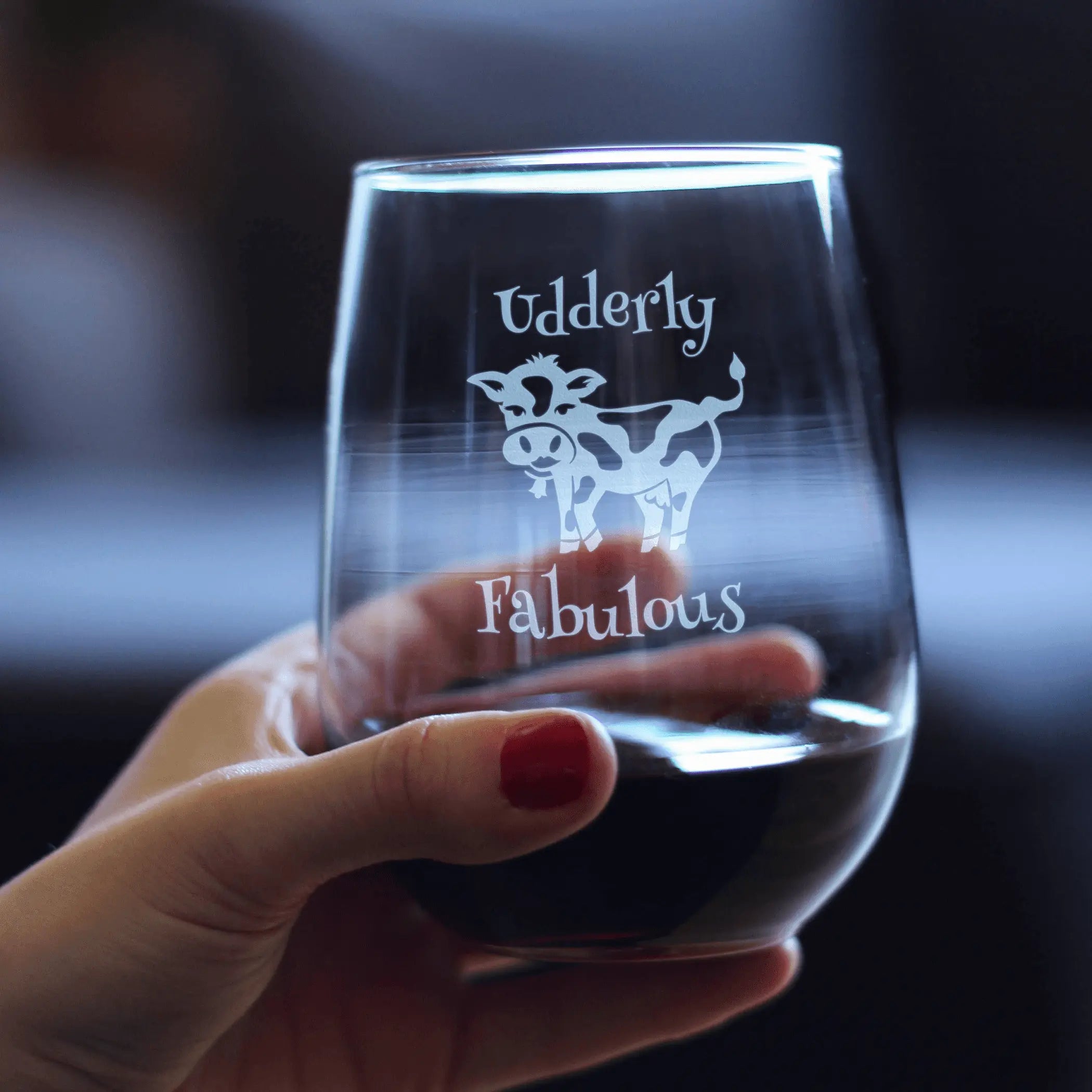 Udderly Fabulous Stemless Wine Glass - Cow Gifts and Decor Bevvee