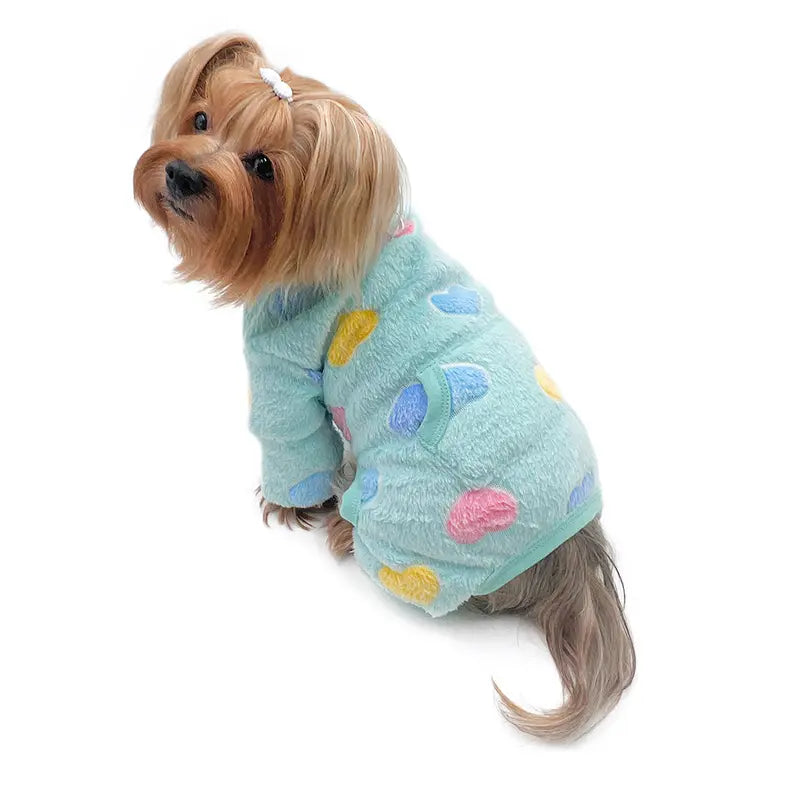 Ultra Plush Colorful Hearts Turtleneck Pajamas - Blue Klippo