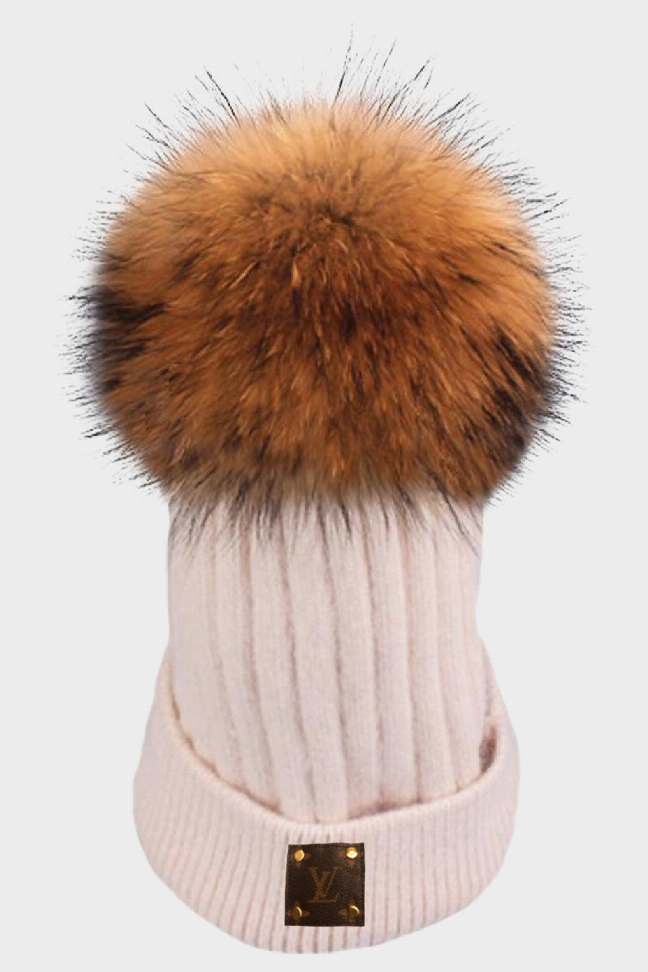 Up-Cycled Wool Blend Fur Pom Beanie Embellish