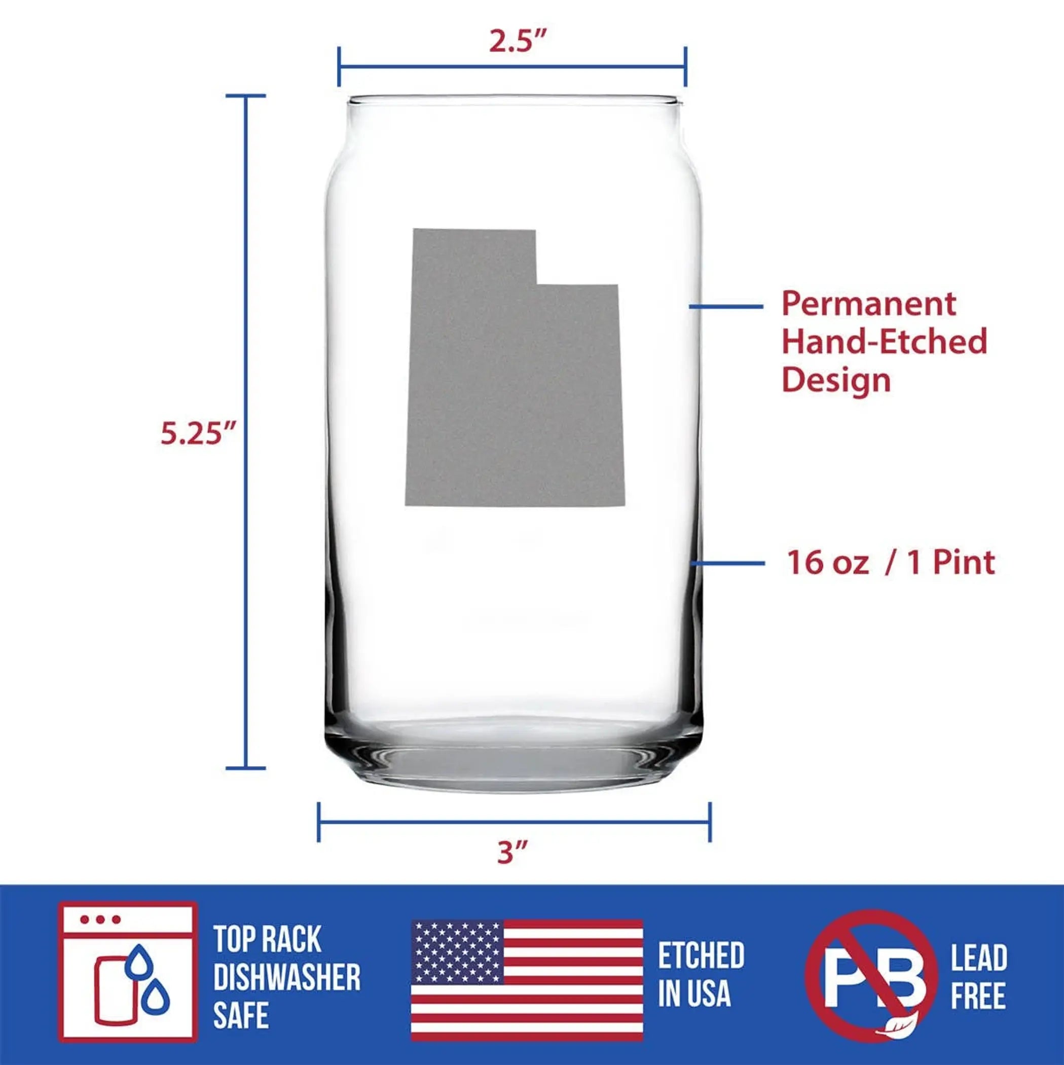 Utah Outline Beer Can Pint Glass - Utahns Gifts and Decor Bevvee