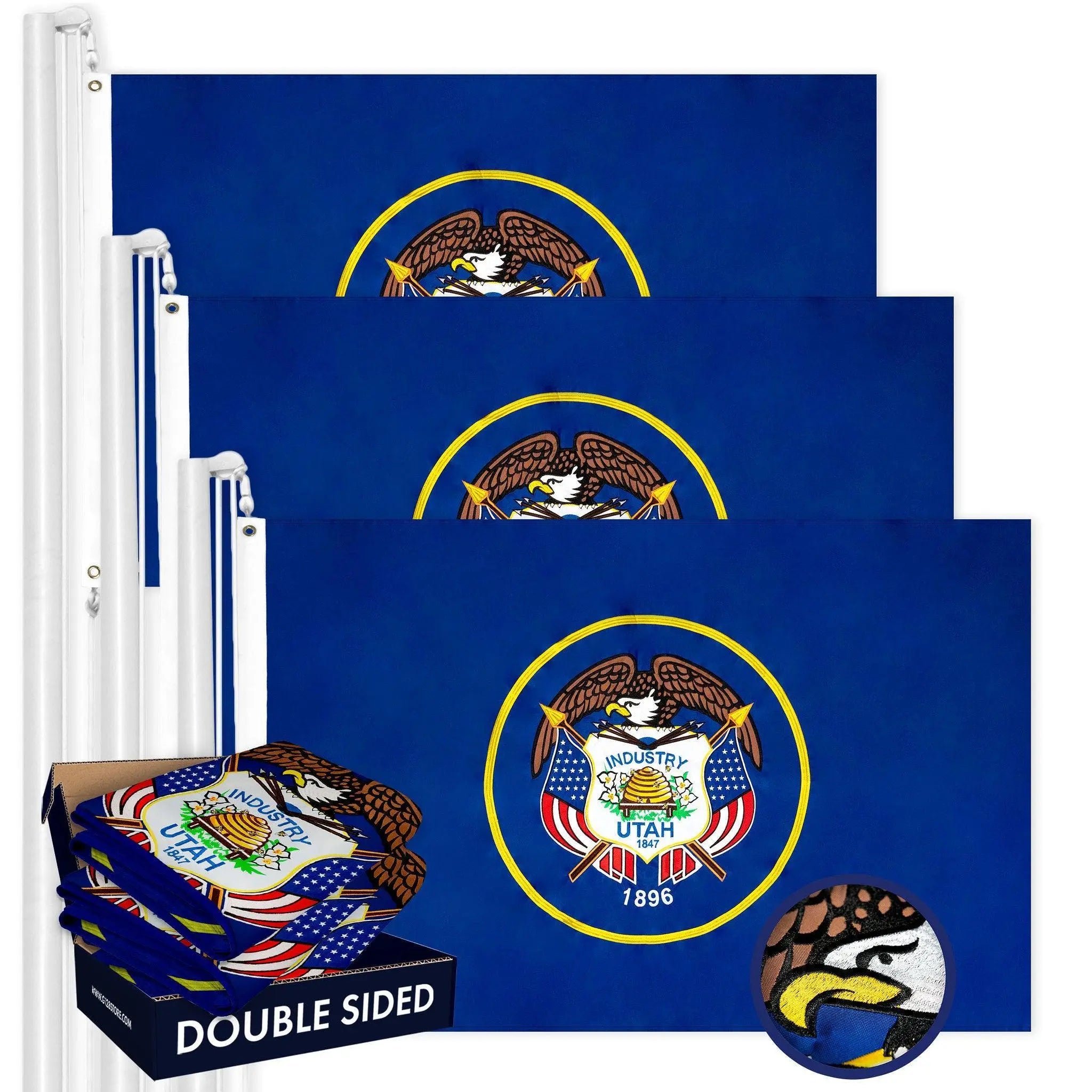 Utah UT State Flag 3x5 Ft 3-Pack Double-sided Embroidered Polyester By G128 G128