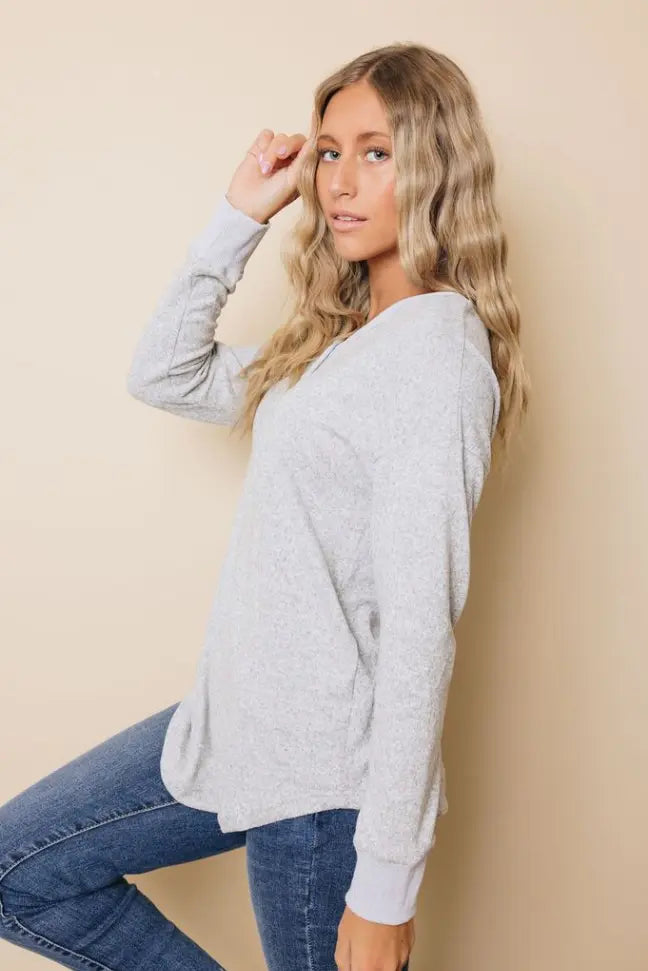 V Neck Buttons Patchwork Cuffs Top Stay Warm in Style