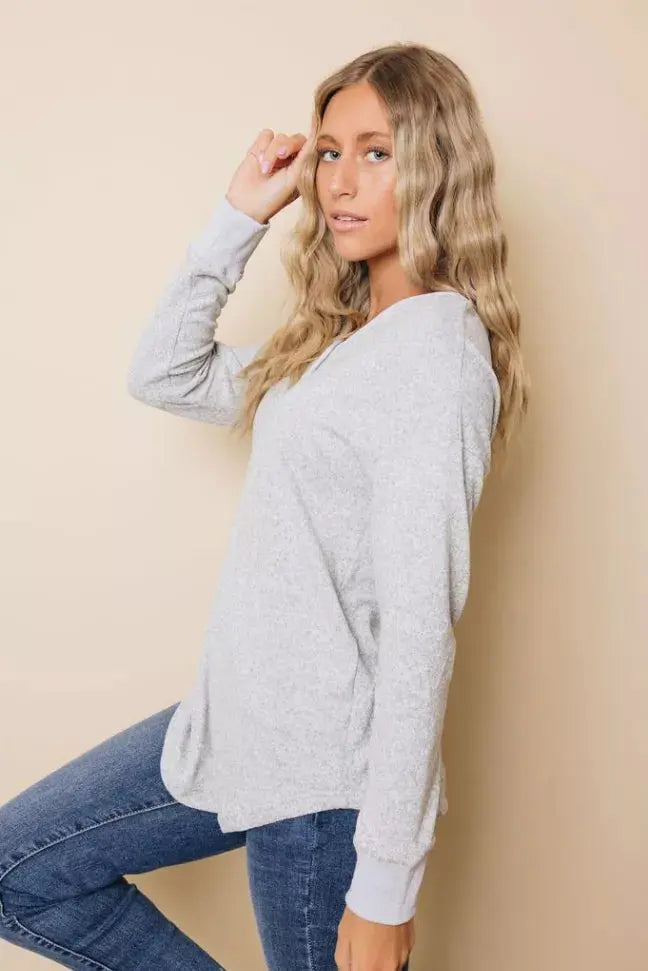 V Neck Buttons Patchwork Cuffs Top Stay Warm in Style