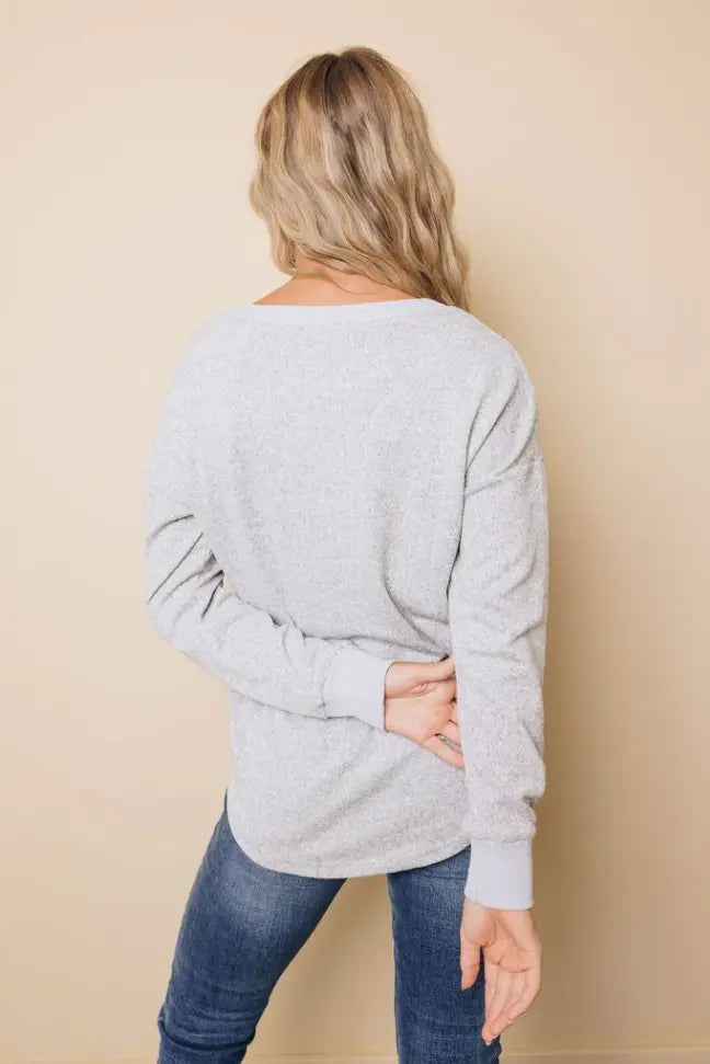 V Neck Buttons Patchwork Cuffs Top Stay Warm in Style