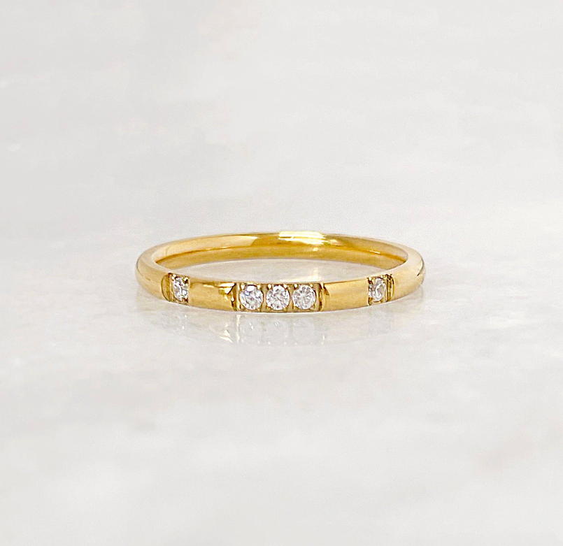 VEDA DAINTY GOLD CZ DIAMOND STACKABLE RING Mai Desiree
