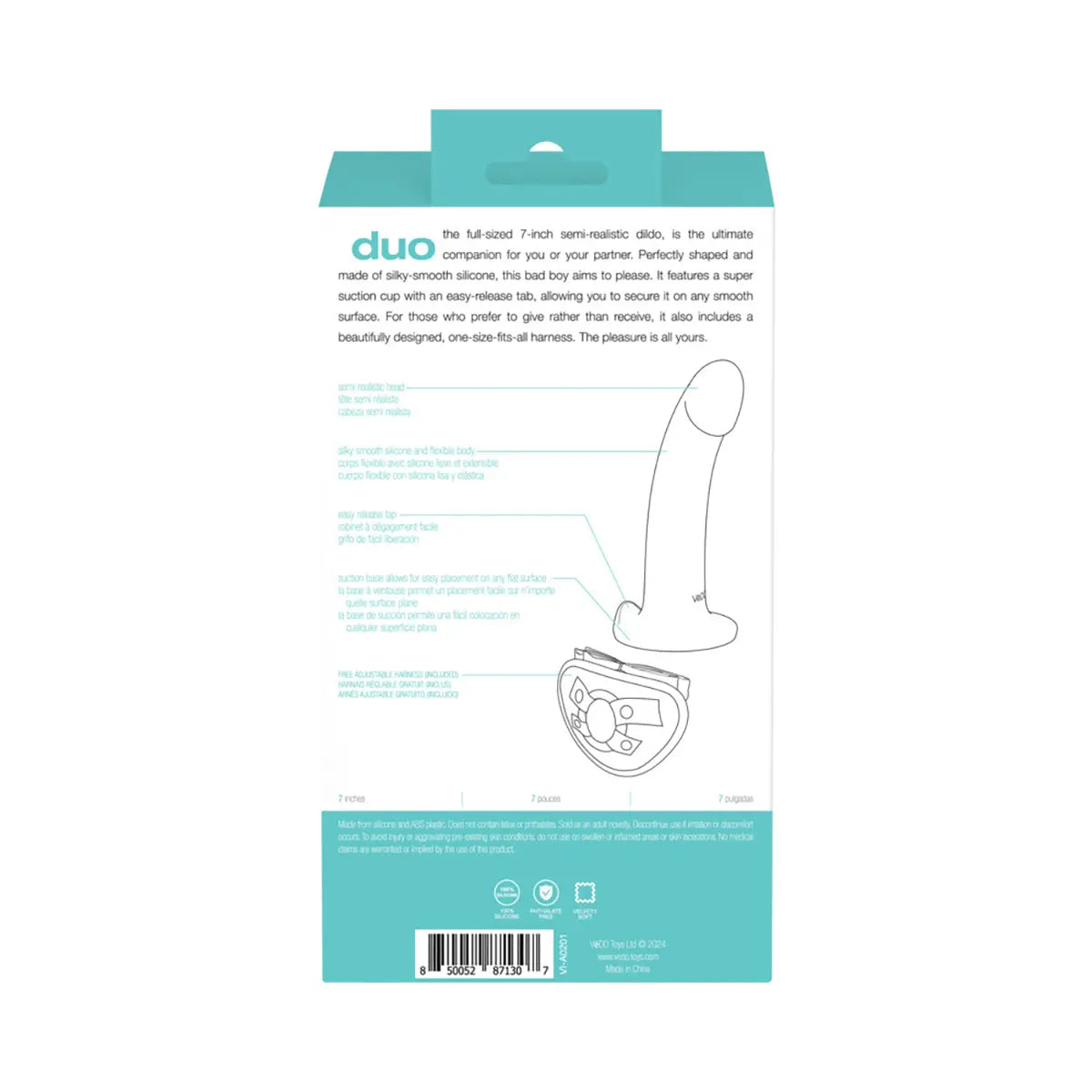 VeDO Duo Silicone Dildo with Harness Turquoise/Black VeDO