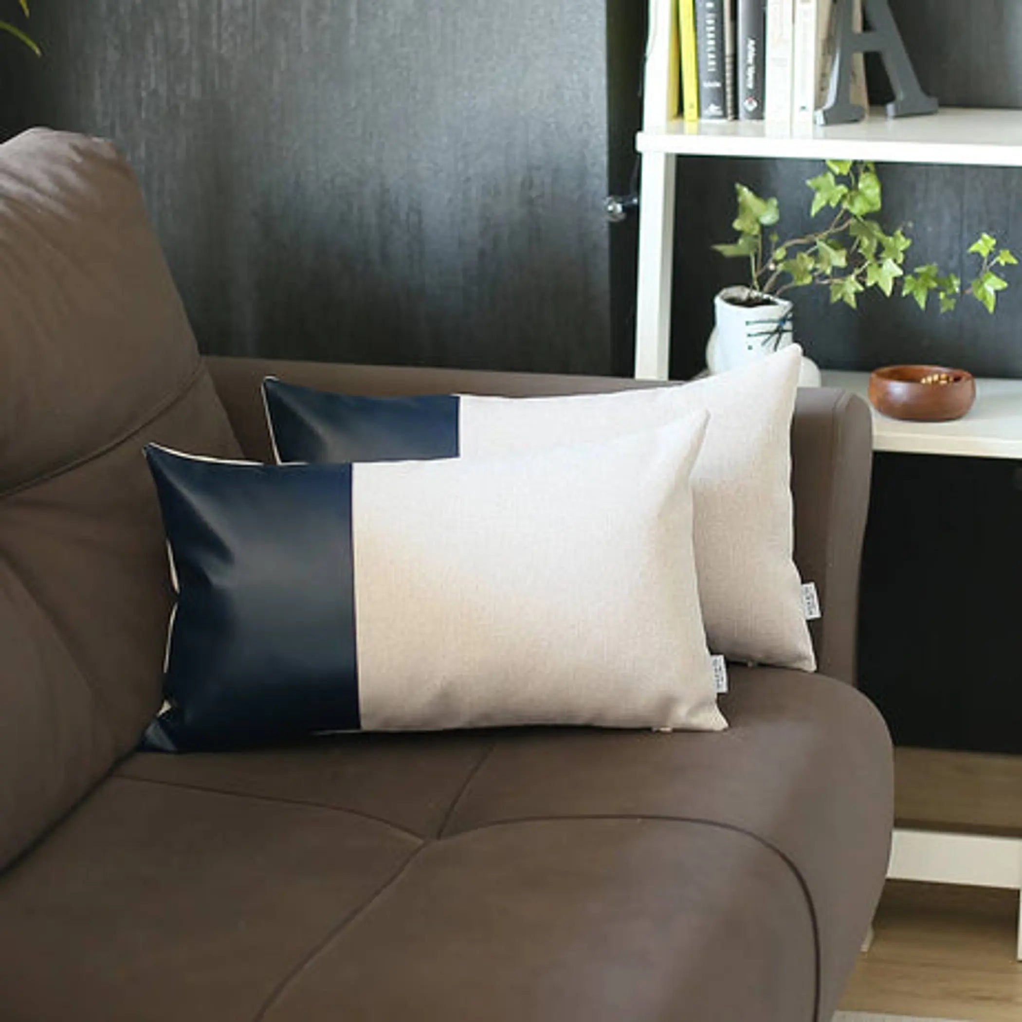 Vegan Faux Leather Detailed Throw Pillow Covers MIKE & Co. NEW YORK