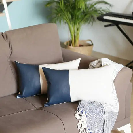 Vegan Faux Leather Detailed Throw Pillow Covers MIKE & Co. NEW YORK