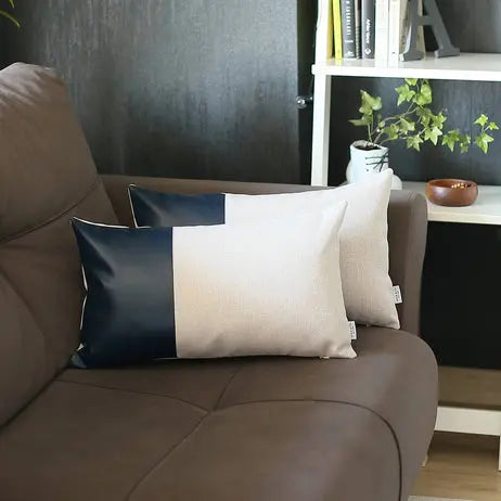 Vegan Faux Leather Detailed Throw Pillow Covers MIKE & Co. NEW YORK