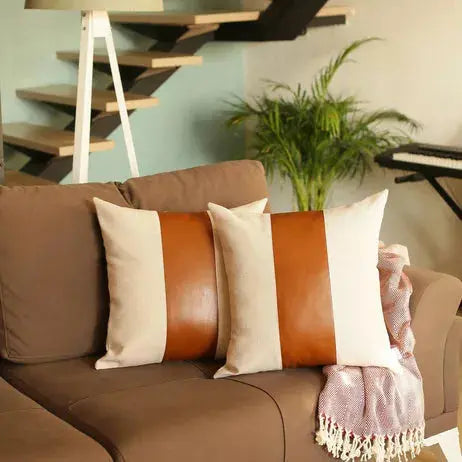 Vegan Faux Leather Detailed Throw Pillow Covers MIKE & Co. NEW YORK