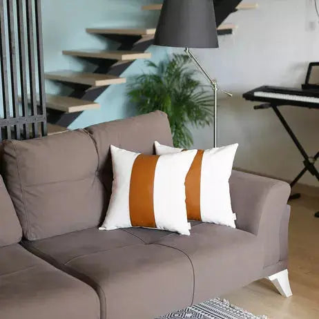 Vegan Faux Leather Detailed Throw Pillow Covers MIKE & Co. NEW YORK