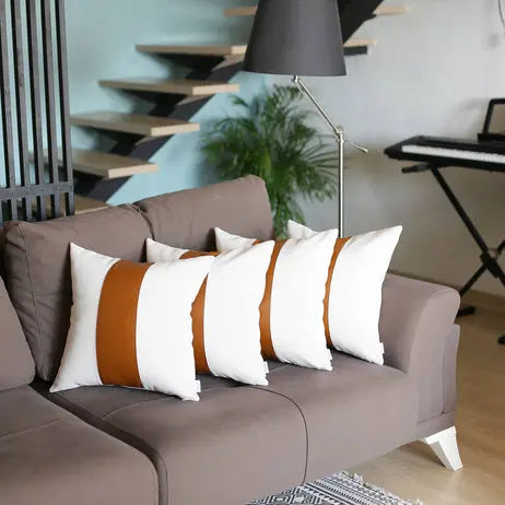 Vegan Faux Leather Detailed Throw Pillow Covers MIKE & Co. NEW YORK