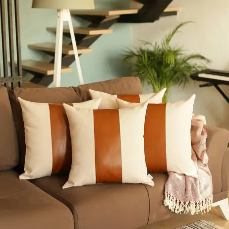 Vegan Faux Leather Detailed Throw Pillow Covers MIKE & Co. NEW YORK