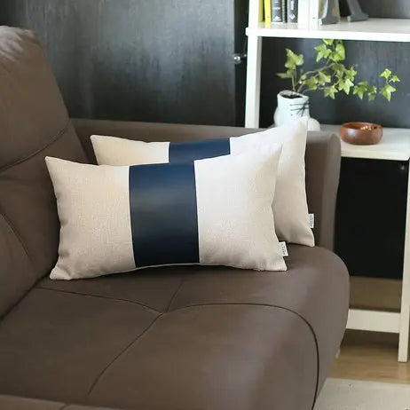 Vegan Faux Leather Detailed Throw Pillow Covers MIKE & Co. NEW YORK