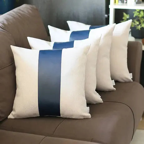 Vegan Faux Leather Detailed Throw Pillow Covers MIKE & Co. NEW YORK