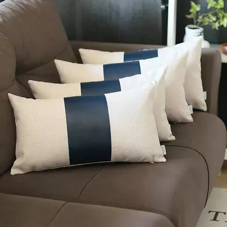 Vegan Faux Leather Detailed Throw Pillow Covers MIKE & Co. NEW YORK