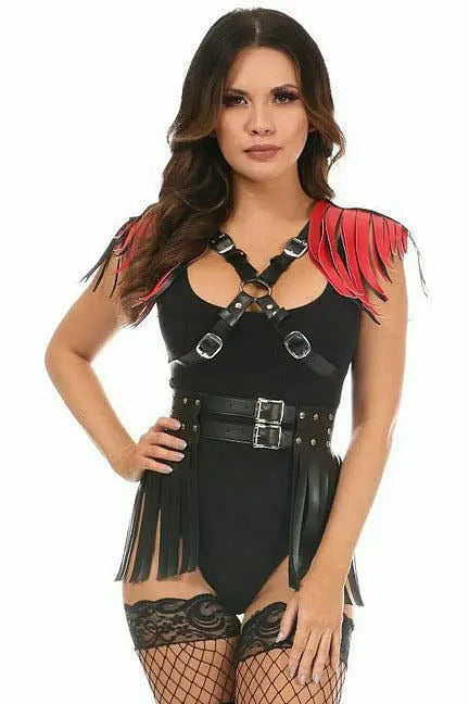 Vegan Leather Body Harness with Fringe Daisy Corsets
