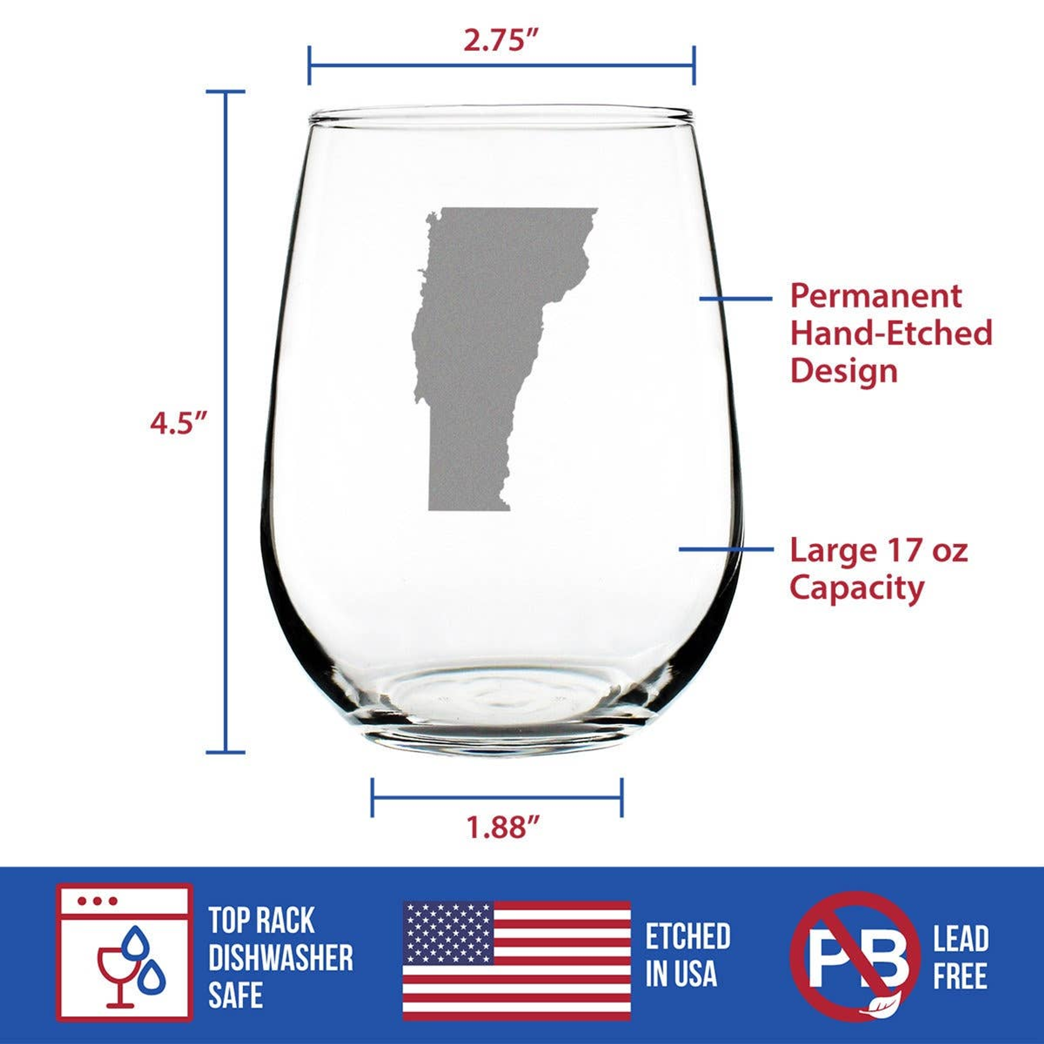 Vermont Outline Stemless Wine Glass - Vermonters Gifts Bevvee
