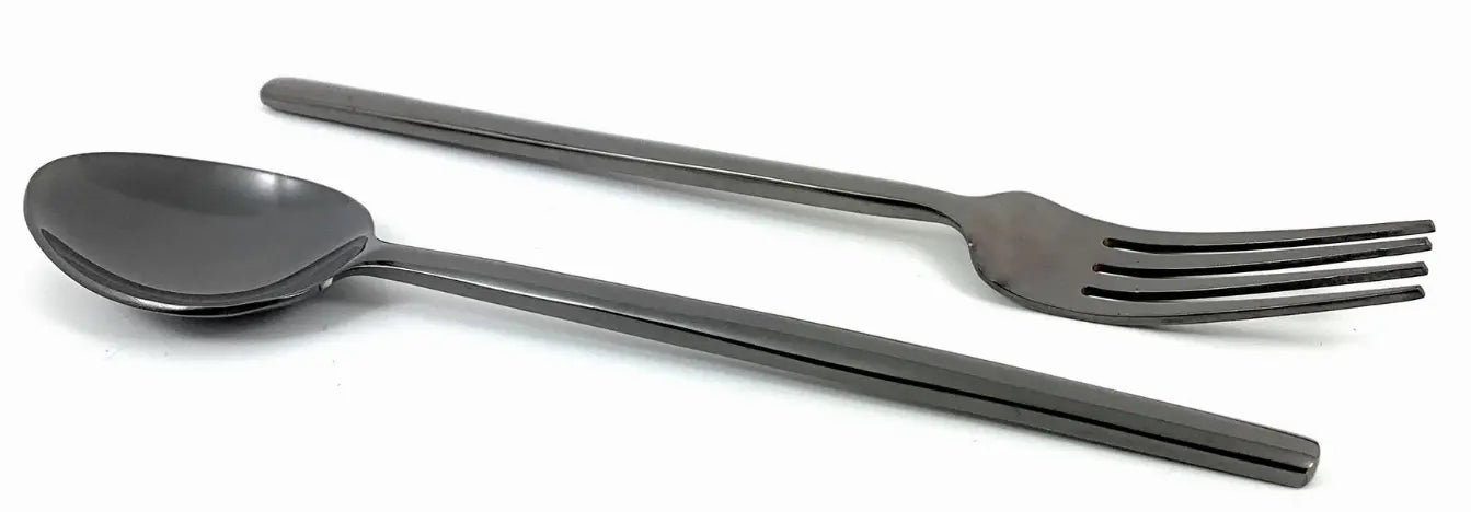 Vibhsa Dinner Forks and Dinner Spoons Set of 12 Pieces (Stainless Steel, Black Glossy) Classy R Us LLC