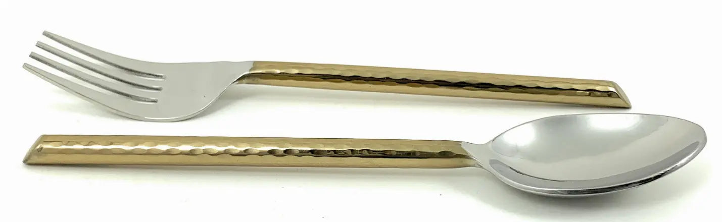 Vibhsa Golden Dinner Forks and Dinner Spoons Set of 12 Pieces (Cut Hammered, Stainless Steel) Classy R Us LLC