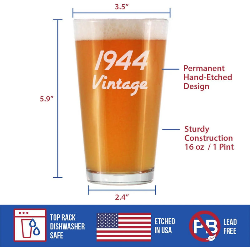 Vintage 1944 Pint Glass for Beer - 80th Birthday Gifts Bevvee