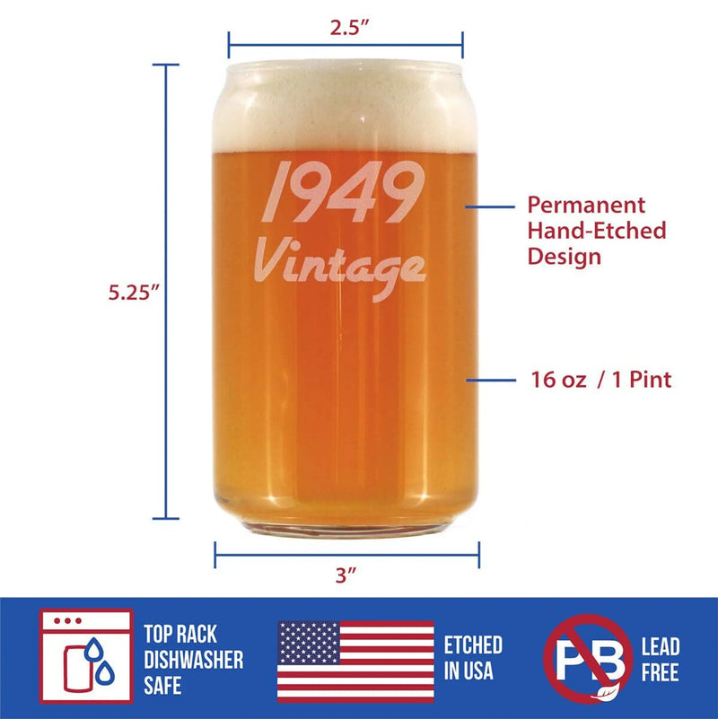 Vintage 1949 Beer Can Pint Glass - 75th Birthday Gifts Bevvee