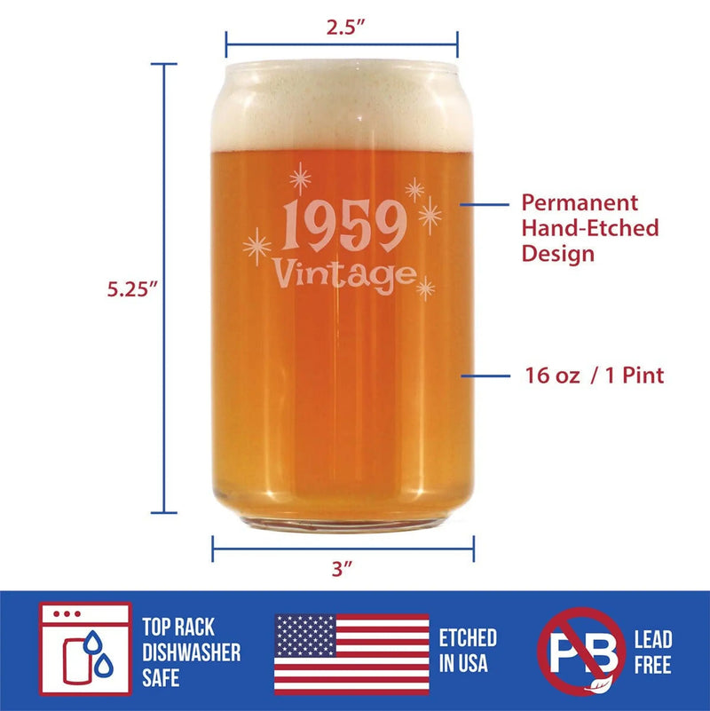 Vintage 1959 Beer Can Pint Glass - 65th Birthday Gifts Bevvee