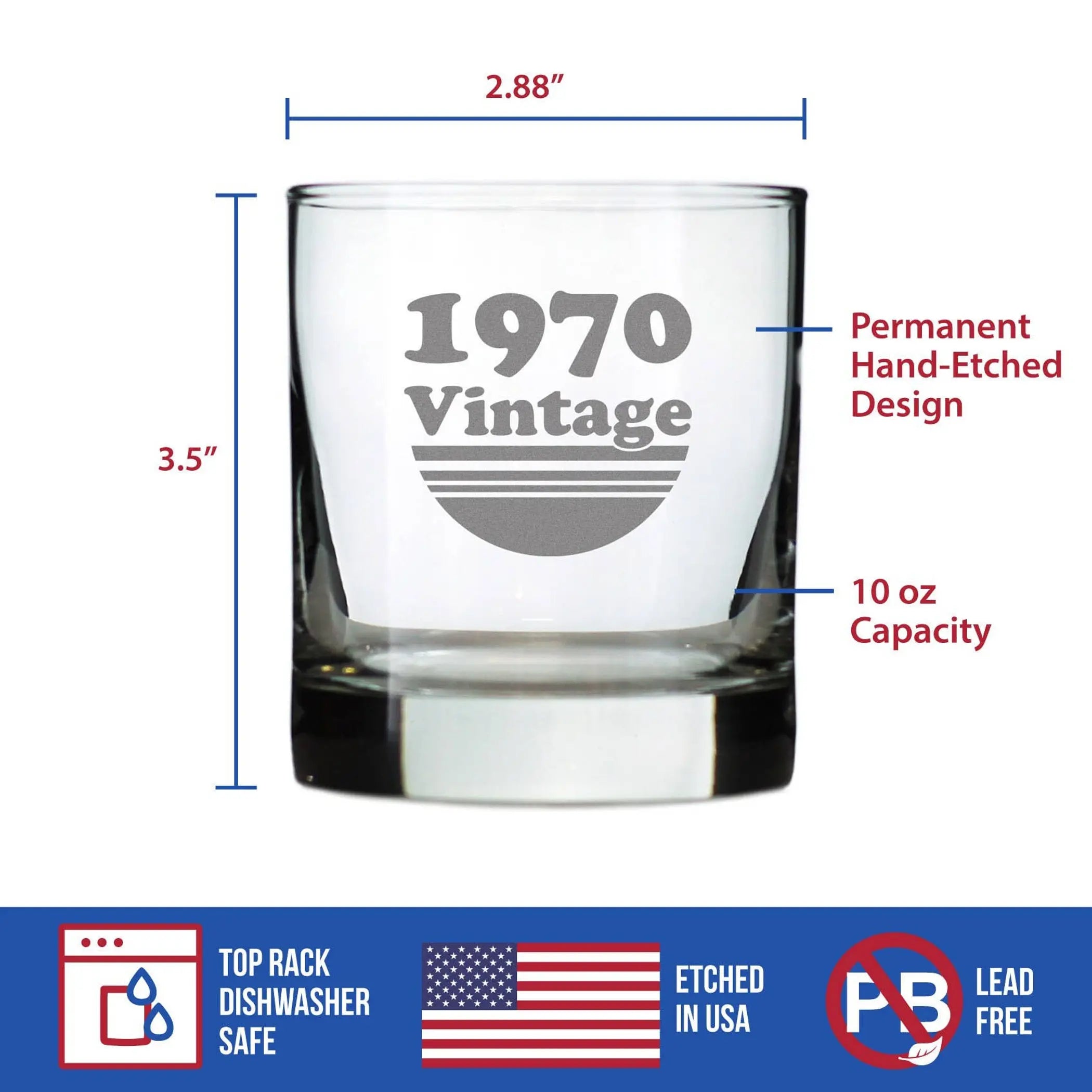Vintage 1970 Whiskey Rocks Glass - 54th Birthday Gifts Bevvee