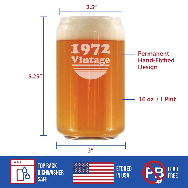 Vintage 1972 Beer Can Pint Glass - 52nd Birthday Gifts Bevvee