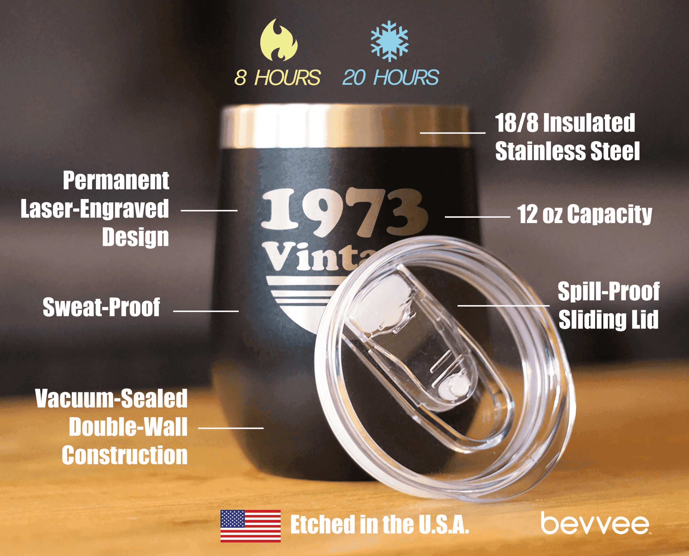 Vintage 1973 Insulated Wine Tumbler - 51st Birthday Gifts Bevvee