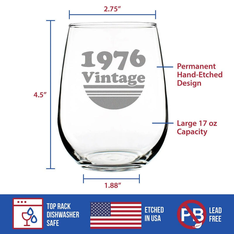 Vintage 1976 Stemless Wine Glass - 48th Birthday Gifts Bevvee