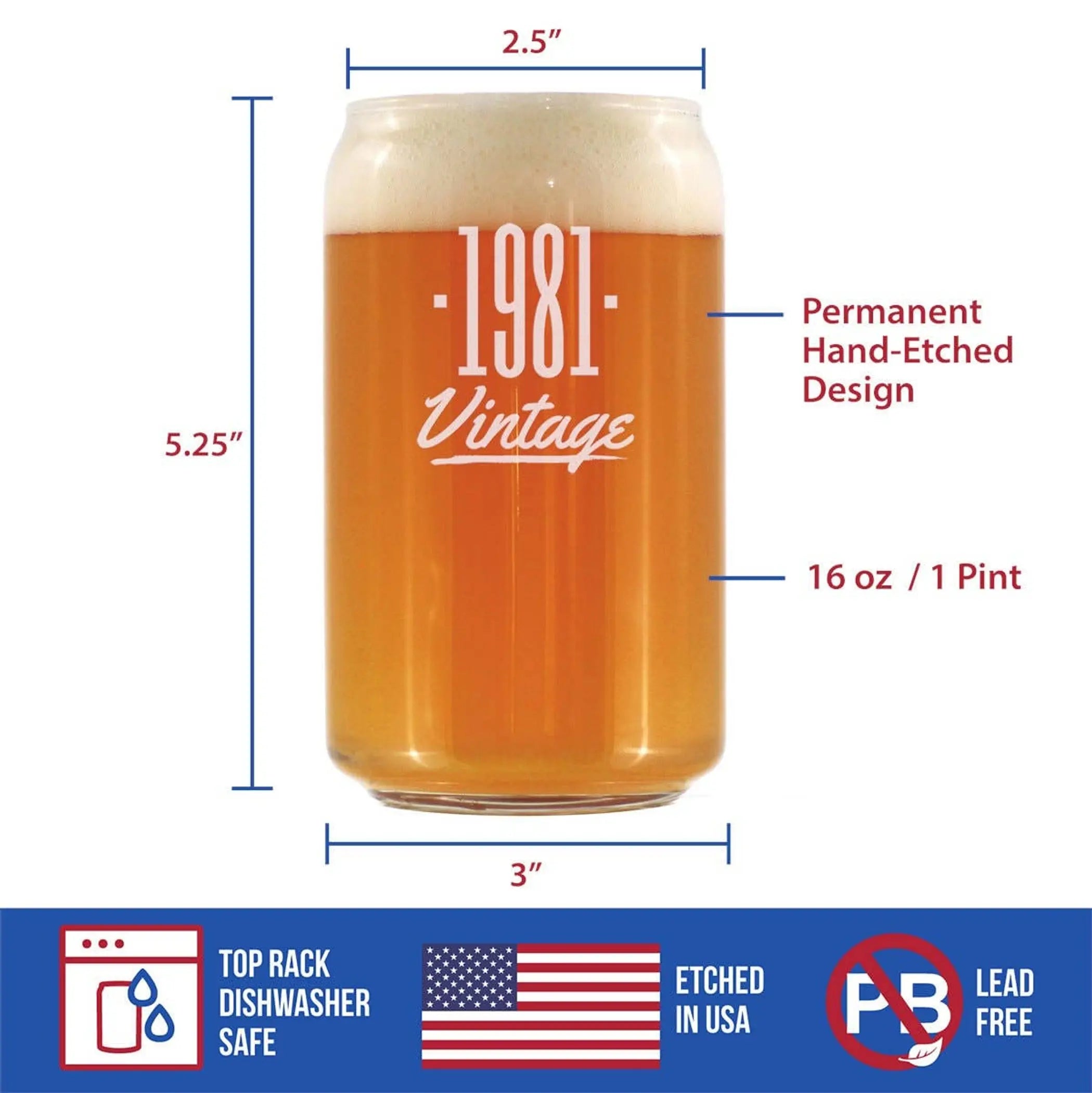 Vintage 1981 Beer Can Pint Glass - 43rd Birthday Gifts Bevvee