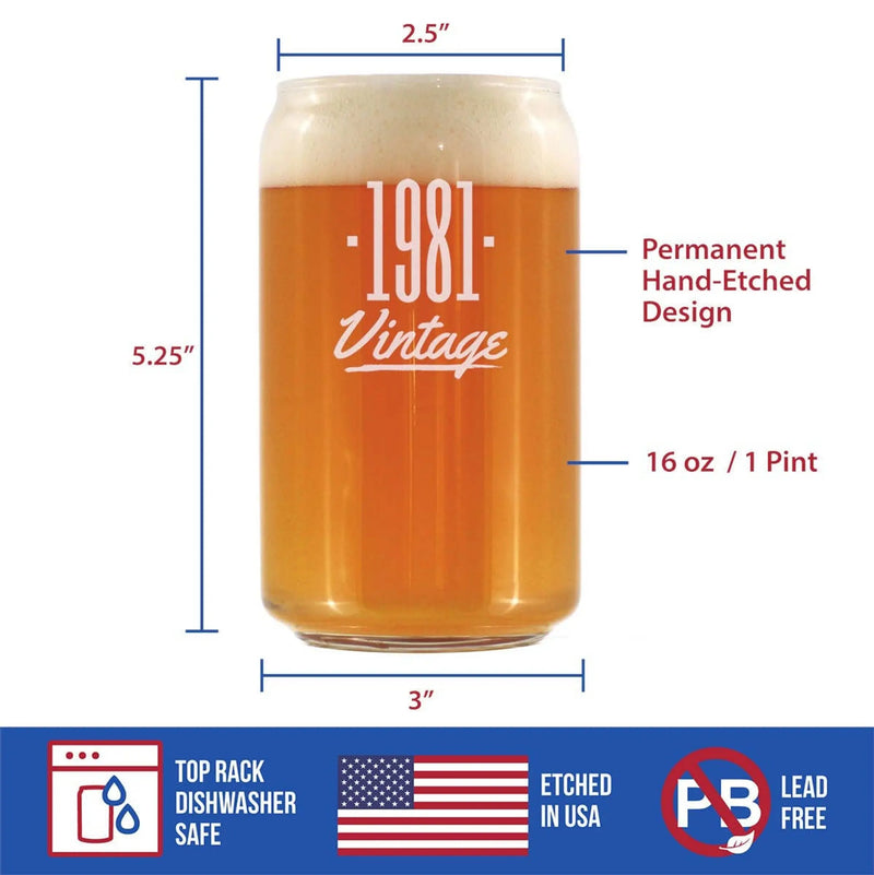 Vintage 1981 Beer Can Pint Glass - 43rd Birthday Gifts Bevvee