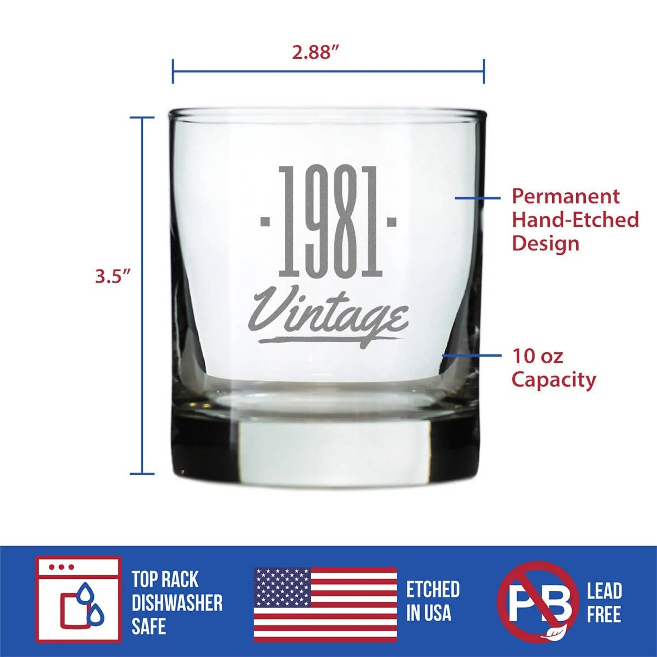Vintage 1981 Whiskey Rocks Glass - 43rd Birthday Gifts Bevvee