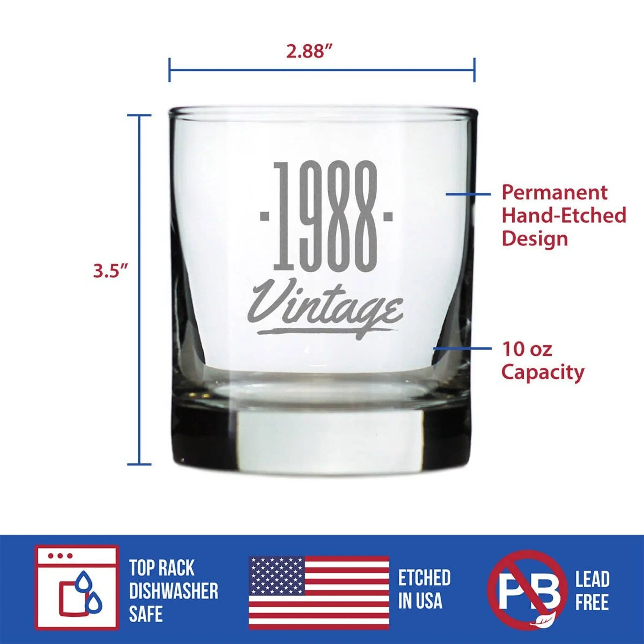 Vintage 1988 Whiskey Rocks Glass - 36th Birthday Gifts Bevvee