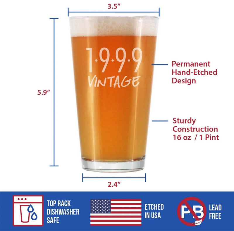 Vintage 1999 Pint Glass for Beer - 25th Birthday Gifts Bevvee