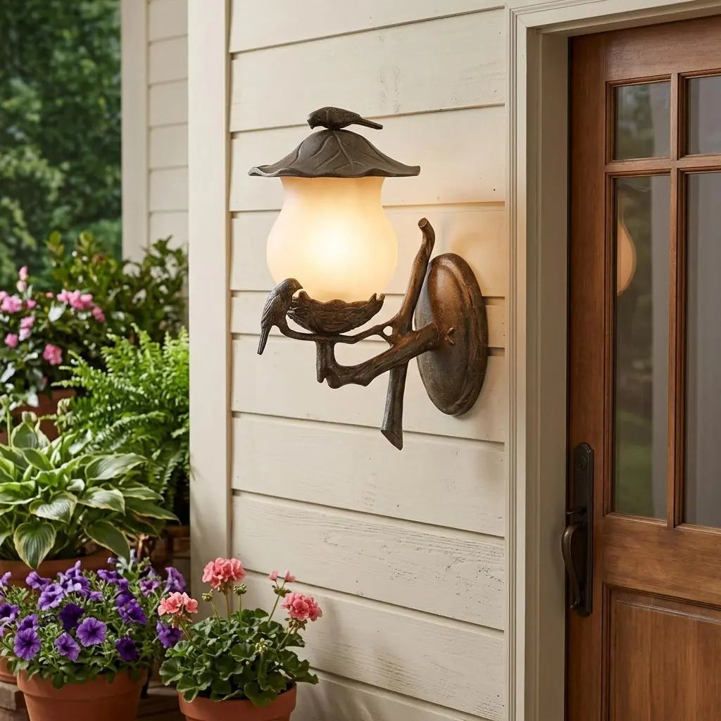 Vintage Black and Gold Bird Detail Lantern Wall Light Homeroots Outdoor