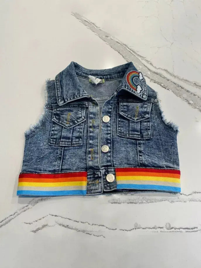 Vintage Rainbow Denim Vest Little Mass