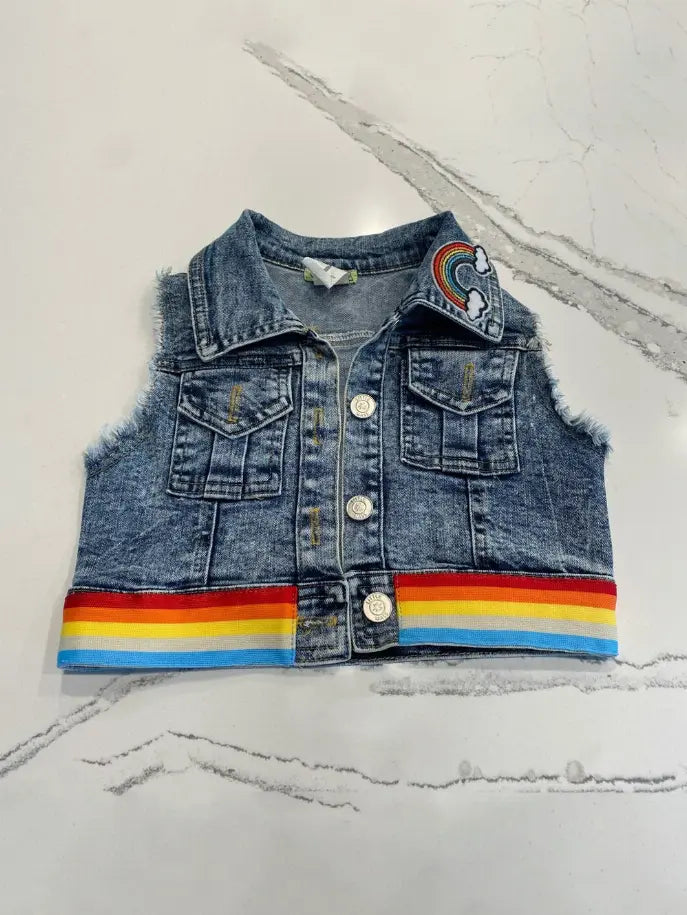 Vintage Rainbow Denim Vest Little Mass