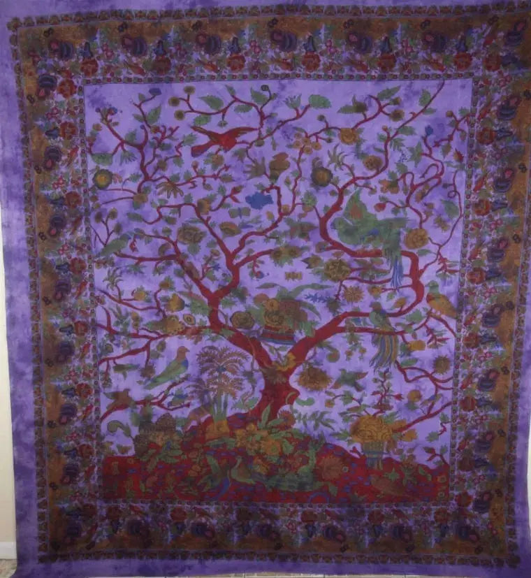 Violet Tree of Life Birds Tapestry Wild Lotus