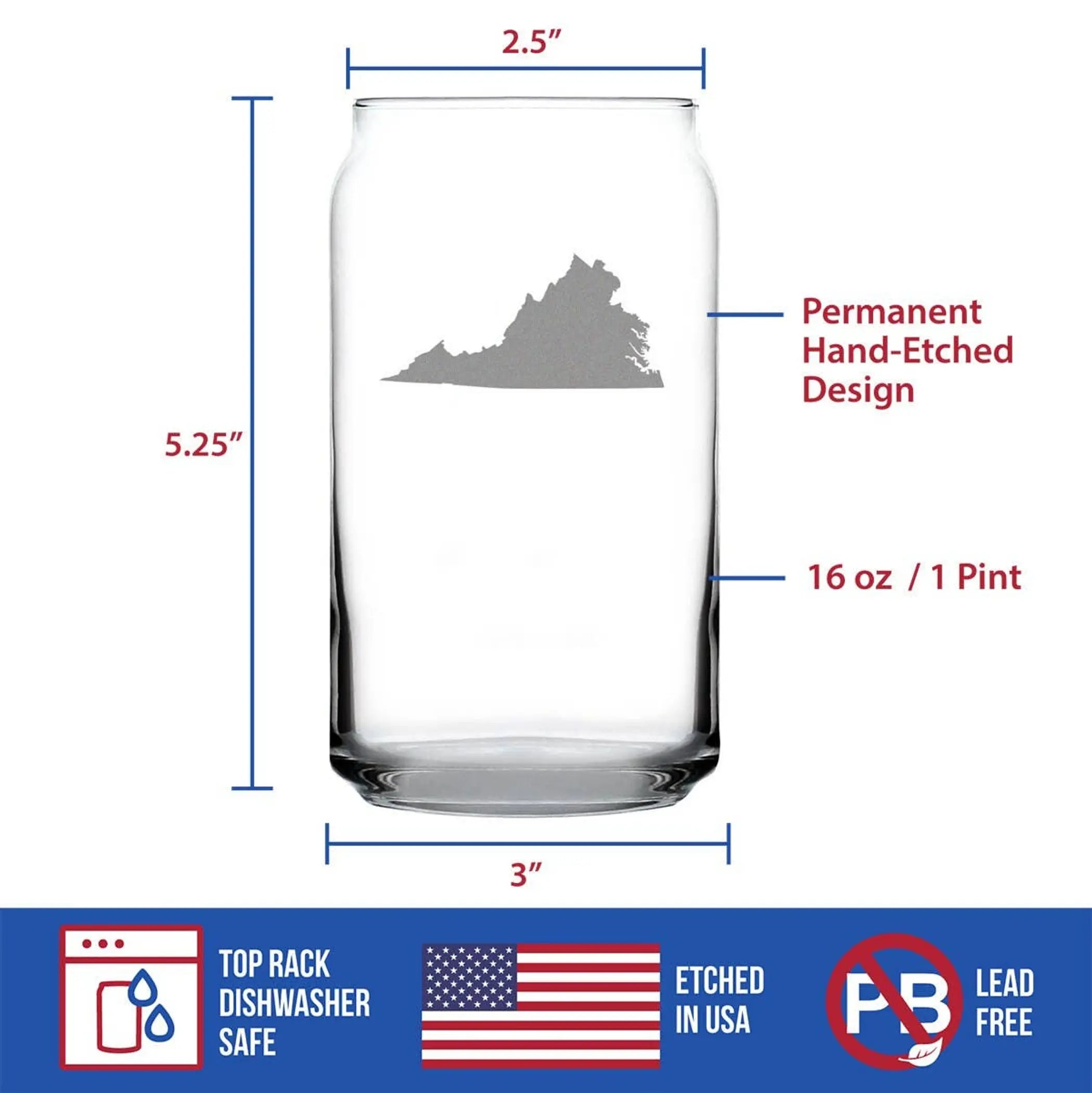 Virginia Outline Beer Can Pint Glass - Virginian Gifts Bevvee