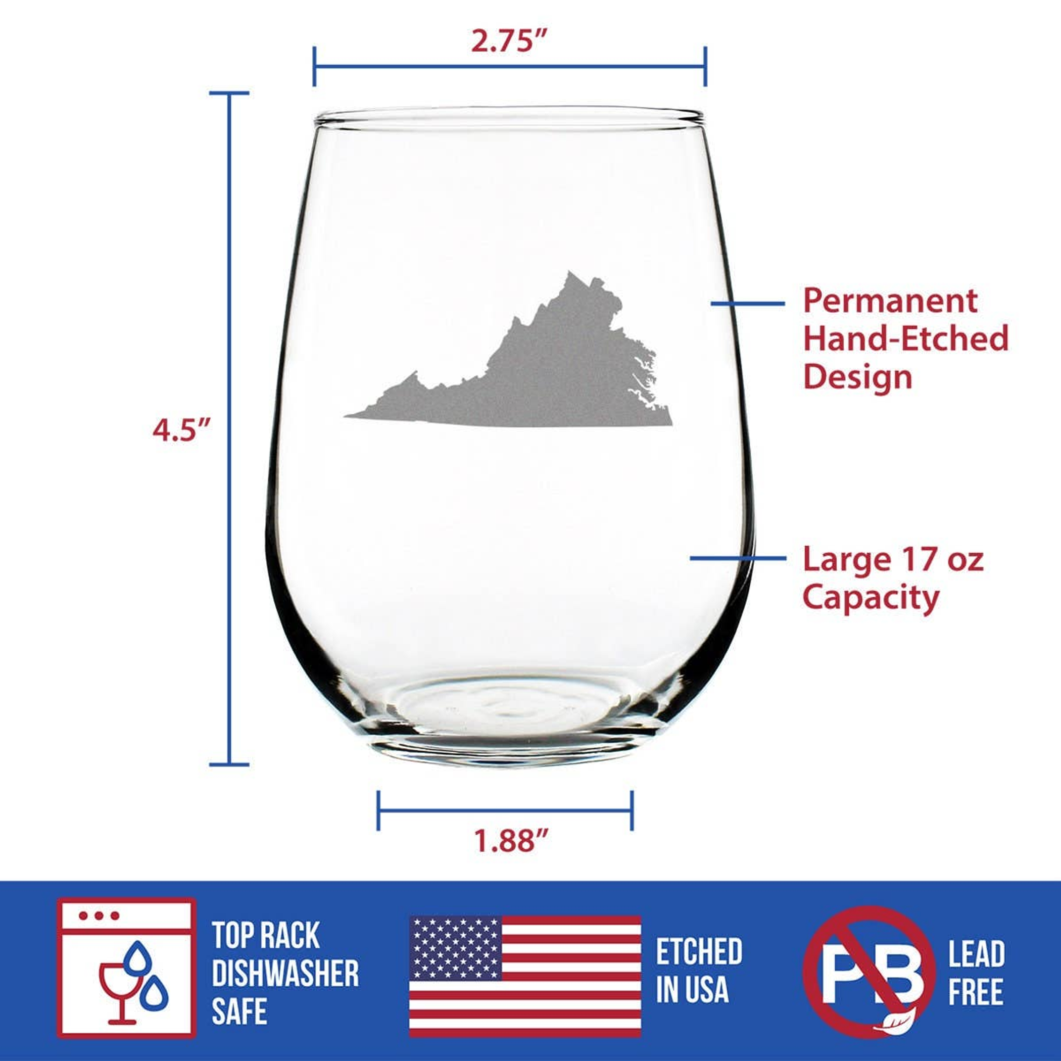 Virginia Outline Stemless Wine Glass - Virginian Gifts Bevvee