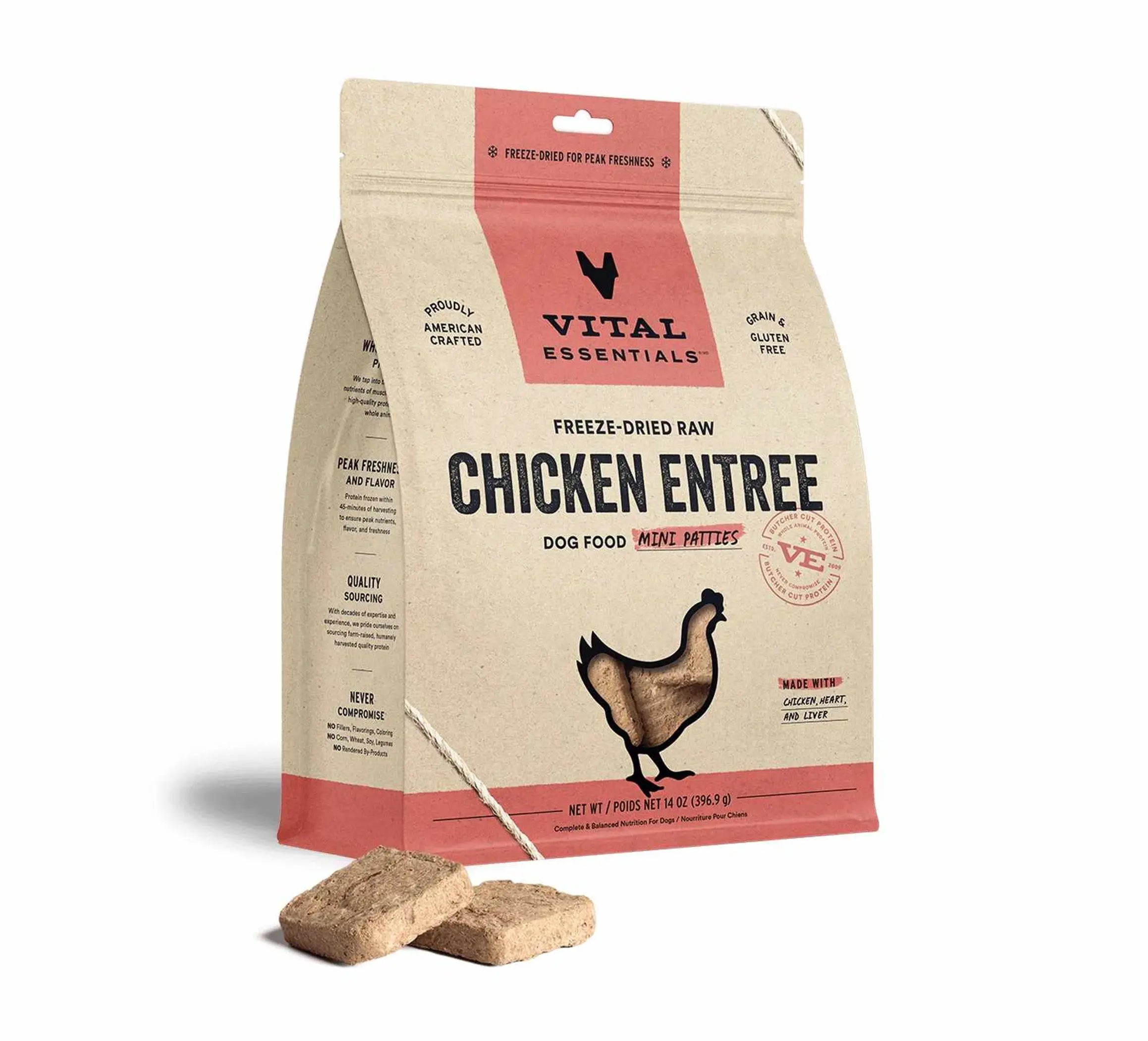 Vital Essentials Freeze-Dried Raw Chicken Entree Dog Food Mini Patties, 14 oz Vital Essentials