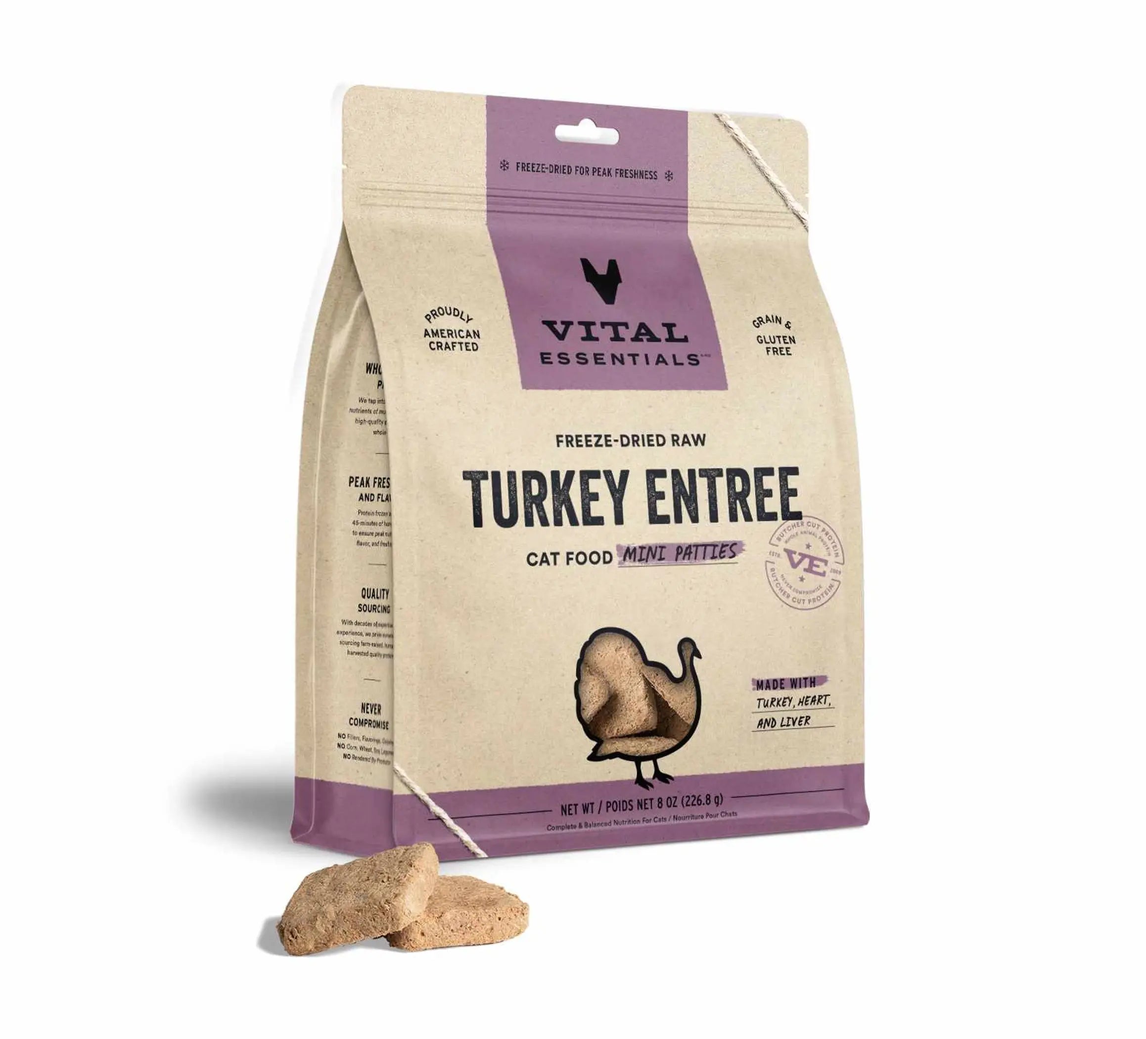 Vital Essentials® Freeze-Dried Raw Turkey Entree Cat Food Mini Patties, Vital Essentials