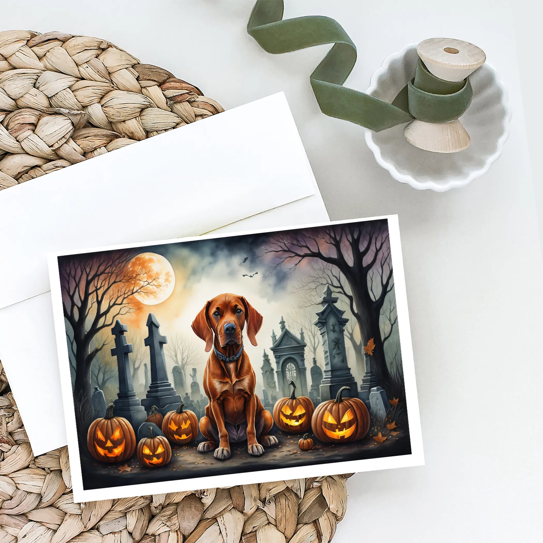 Vizsla Spooky Halloween Greeting Cards Pack of 8 Caroline's Treasures