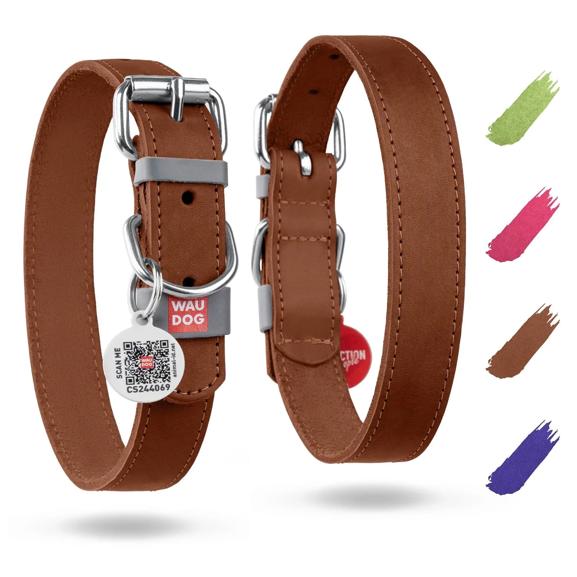 WAUDOG Long Lasting Leather Dog Collar for Large Dogs Medium & Small Dogs   Adjustable Classic Puppy Collars for Large Breed Dogs   Boy & Girl Dog Collars with Durable Buckle D Ring & QR Dog Tag Waudog