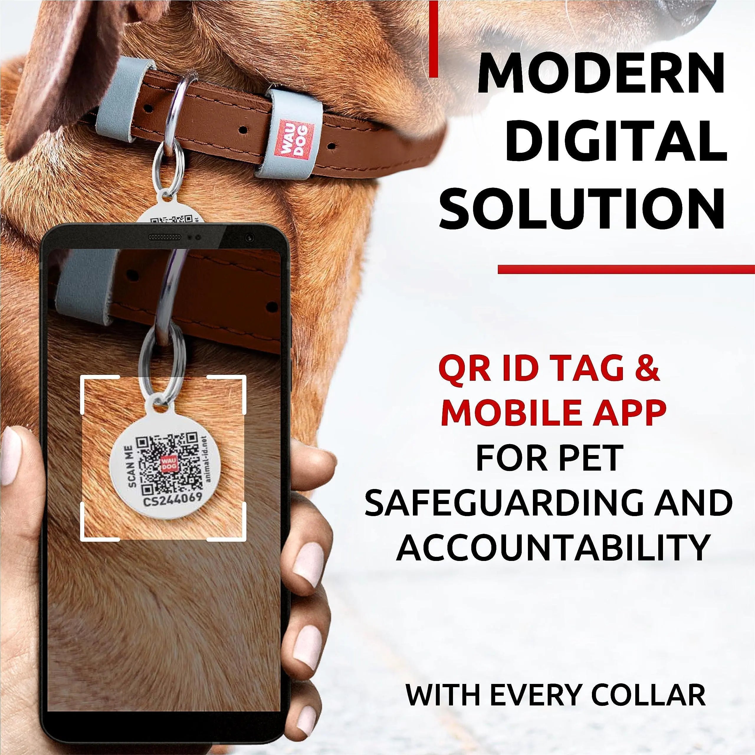 WAUDOG Long Lasting Leather Dog Collar for Large Dogs Medium & Small Dogs   Adjustable Classic Puppy Collars for Large Breed Dogs   Boy & Girl Dog Collars with Durable Buckle D Ring & QR Dog Tag Waudog