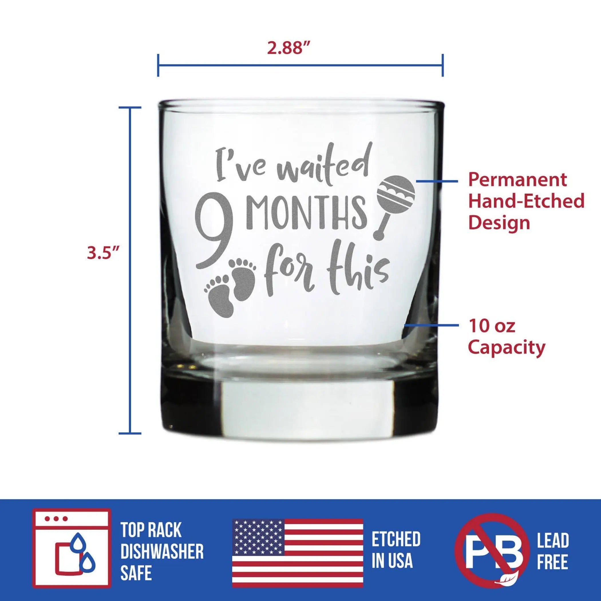 Waited 9 Months Whiskey Rocks Glass - New Mom Push Gifts Bevvee