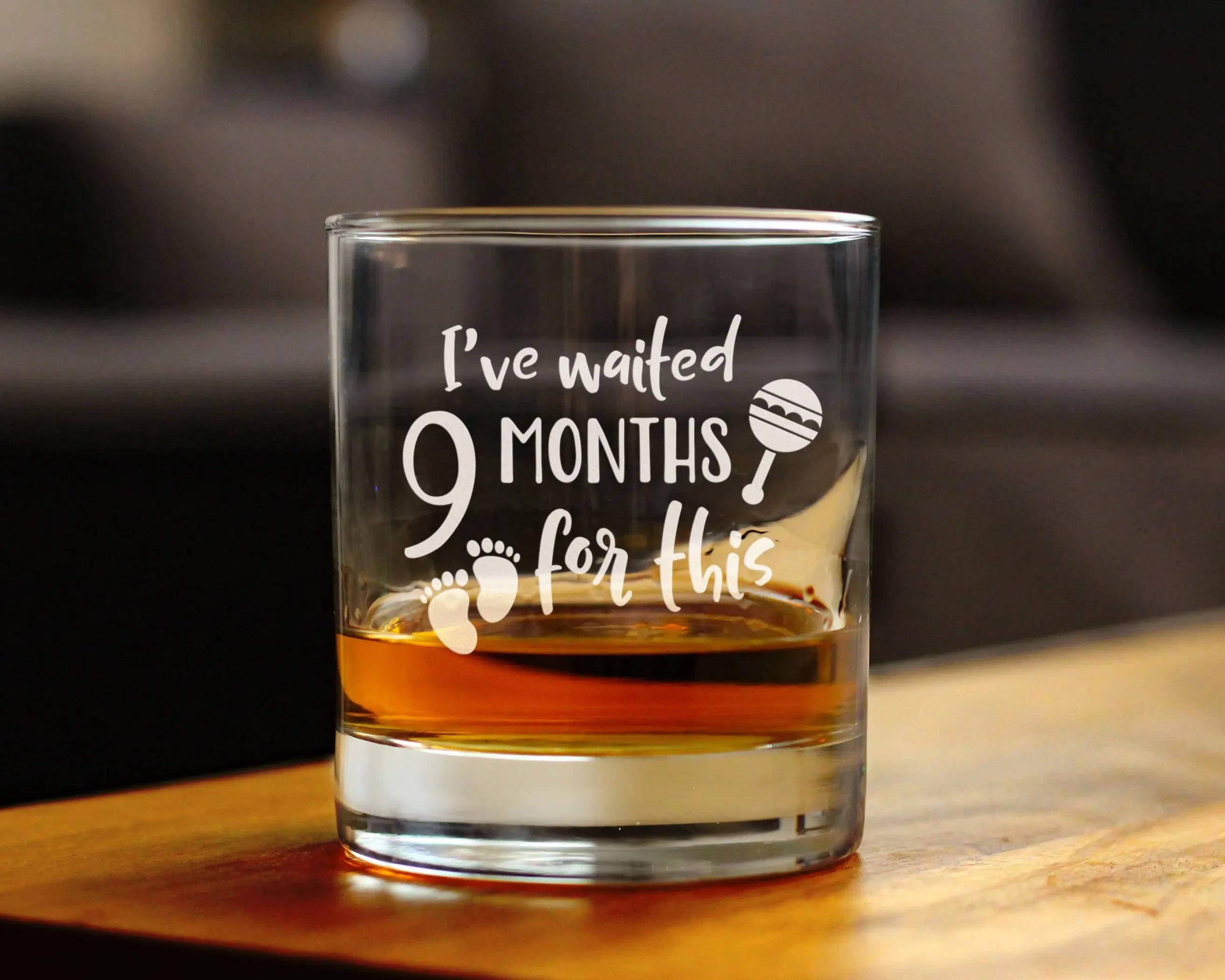 Waited 9 Months Whiskey Rocks Glass - New Mom Push Gifts Bevvee