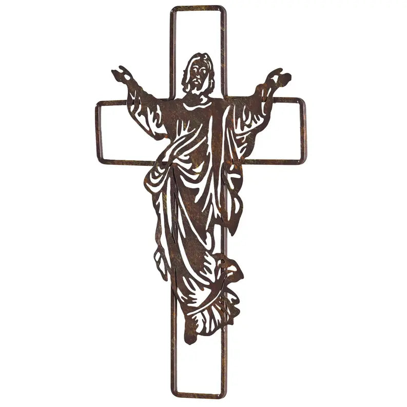 Wall Cross Jesus Brown Metal 15.75H Dicksons Inc